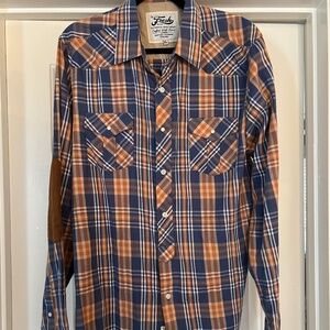 The Fresh Brand Western Plaid Button-Down Shirt w/ Suede Elbow Patches (XL)